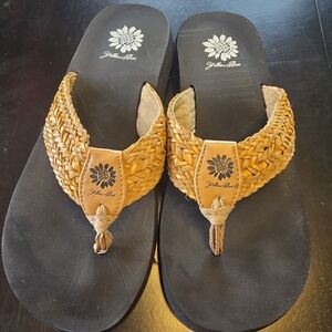 Yellow Box Braided Tan and Black Thong Sandals